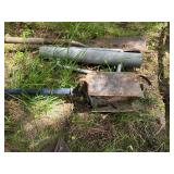 Group of Manual Garden Tools Including Post Hole Digger, Post Driver, and Tamper