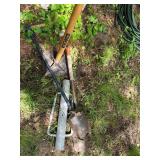 Group of Manual Garden Tools Including Post Hole Digger, Post Driver, and Tamper