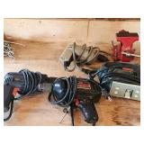 Collection of Vintage and Modern Drills with Red Vice