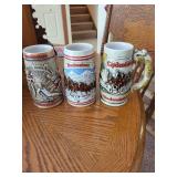 Set of 3 Budweiser Collectible Steins - Los Angeles 1984 Olympics & Clydesdales Design