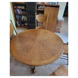 Vintage Oak Dining Table with 4 Matching Double Pressed Backed Chairs and Extension Leaf