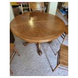 Vintage Oak Dining Table with 4 Matching Double Pressed Backed Chairs and Extension Leaf