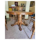 Vintage Oak Dining Table with 4 Matching Double Pressed Backed Chairs and Extension Leaf