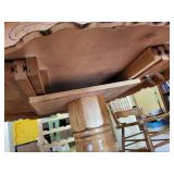 Vintage Oak Dining Table with 4 Matching Double Pressed Backed Chairs and Extension Leaf