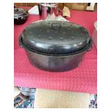 Set of Wear-Ever Aluminum Roaster with Rack and Enamelware Covered Roaster