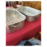 Set of Wear-Ever Aluminum Roaster with Rack and Enamelware Covered Roaster