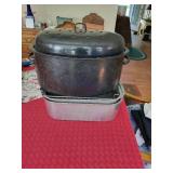 Set of Wear-Ever Aluminum Roaster with Rack and Enamelware Covered Roaster