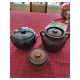 Set of 3 Vintage Stoneware Bean Pots with Lids