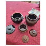 Set of 3 Vintage Stoneware Bean Pots with Lids