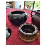 Set of 3 Vintage Stoneware Bean Pots with Lids