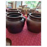 Set of 3 Vintage Brown Ceramic Bean Pots with Lids