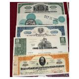 Collection of Vintage Stock Certificates from Various Companies