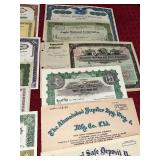 Collection of Vintage Stock Certificates from Various Companies