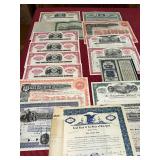 Collection of Vintage Stock Certificates Including Railroads and Airlines