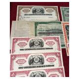 Collection of Vintage Stock Certificates Including Railroads and Airlines