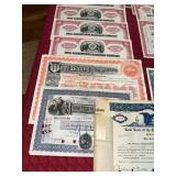 Collection of Vintage Stock Certificates Including Railroads and Airlines