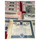 Collection of Vintage Stock Certificates Including Railroads and Airlines