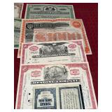 Collection of Vintage Stock Certificates Including Railroads and Airlines
