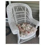 Vintage White Wicker Patio Furniture Set with Floral Cushions