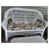 Vintage White Wicker Patio Furniture Set with Floral Cushions