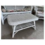 Vintage White Wicker Patio Furniture Set with Floral Cushions