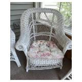 Vintage White Wicker Patio Furniture Set with Floral Cushions