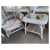 Vintage White Wicker Patio Furniture Set with Floral Cushions