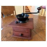 Vintage Manual Coffee Grinder with Wooden Base