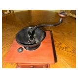 Vintage Manual Coffee Grinder with Wooden Base