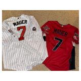 Set of 2 Joe Mauer Baseball Jerseys - American League and Minnesota Twins