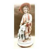Andrea by Sadek Colonial Bisque Boy and Dog Figurine 23/388