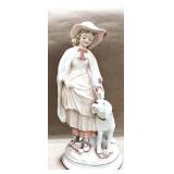 Andrea by Sadek Colonial Bisque Girl and Dog Figurine 23/388