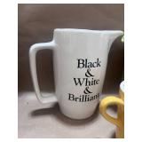 Vintage Black and White Whiskey and J& Whisky Pitchers and Old Crow Cup