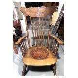 Ornate Antique Rocker with Original Leather Seat