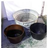 Vintage Galvanized Tub and Two Planting Pots