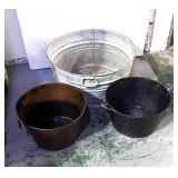 Vintage Galvanized Tub and Two Planting Pots