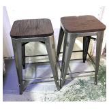 29" Backless Wood and Metal Stools Like New