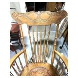 Ornate Antique Rocker with Original Leather Seat
