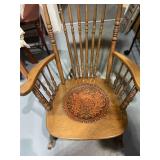 Ornate Antique Rocker with Original Leather Seat
