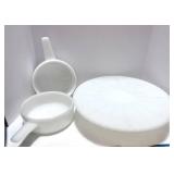 Two Handled 14oz Glasbake Soup Bowls and Cake Plate
