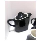 Frankoma Tea Pot, Black and White Teapot, Creamer and Espresso Cup