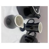 Frankoma Tea Pot, Black and White Teapot, Creamer and Espresso Cup