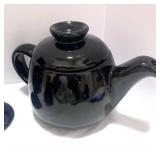 Frankoma Tea Pot, Black and White Teapot, Creamer and Espresso Cup