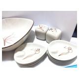 Vintage Winfield Dragon Flower Vegetable Bowl, S&P, and 6 Nut Plates(?)