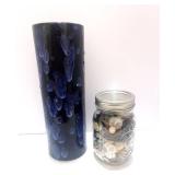 Vintage Ceramic Blue Vase and Jar of Buttons
