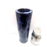 Vintage Ceramic Blue Vase and Jar of Buttons