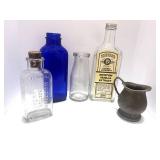 Vintage Wood Ink Box with Misc. Bottles and Pitcher