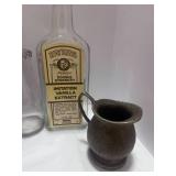 Vintage Wood Ink Box with Misc. Bottles and Pitcher