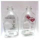 Two Vintage Milk Bottles Oberweis and Lamers Dairy