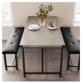 Dining Table Set for 4, Kitchen Table with 2 Upholstered Benches, 3 Piece Dining Room Table Set